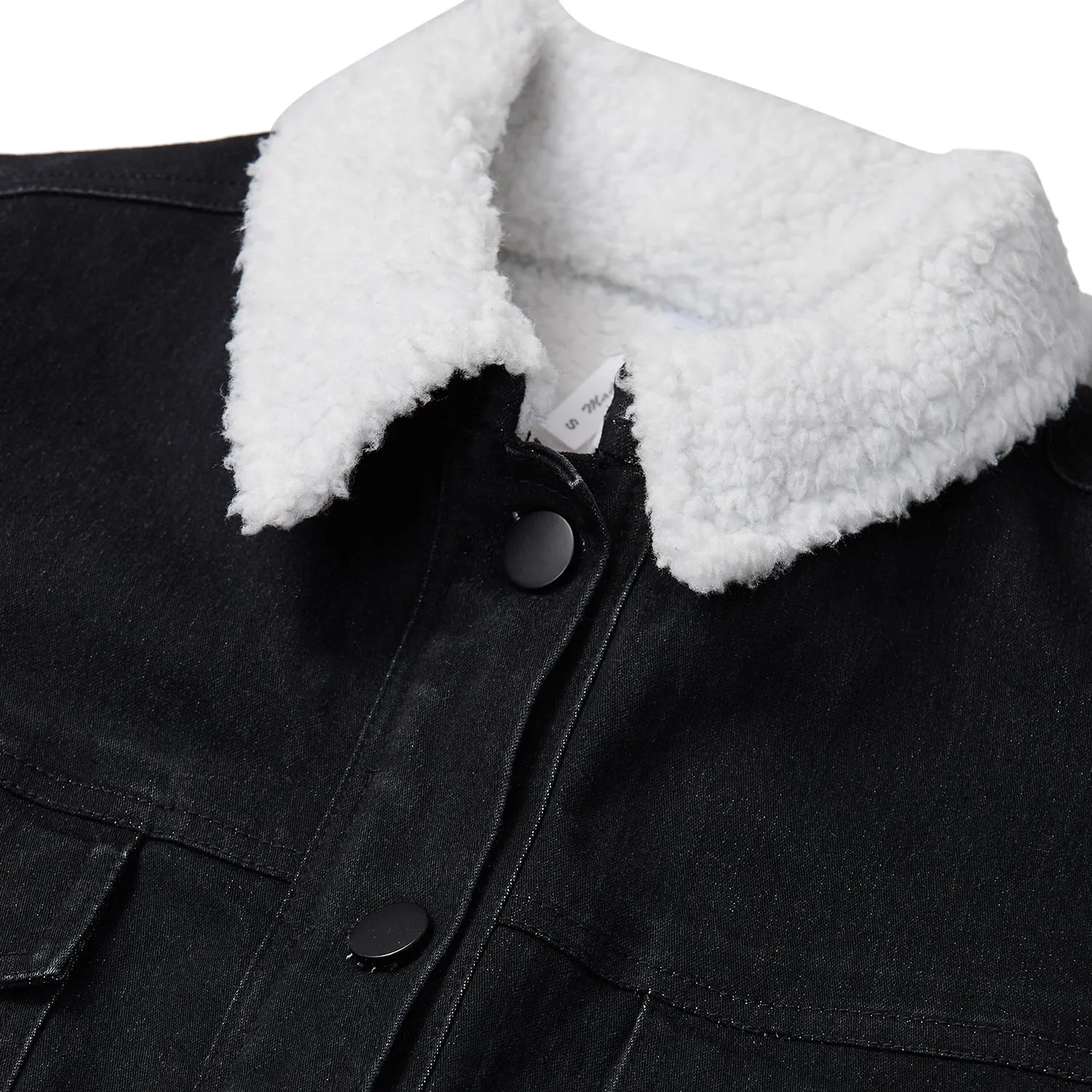 Women's Denim Jacket With Soft Warm Faux Fur Lining Inside-Black -Stylestone