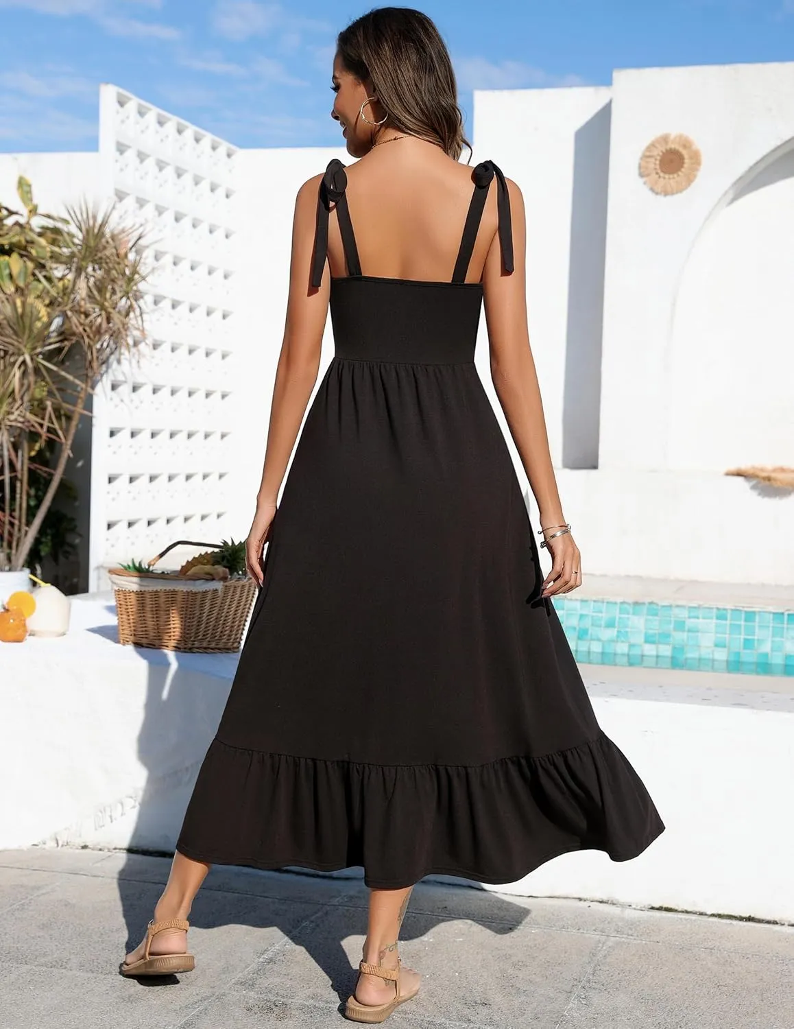 Zeagoo Maxi Dress with Pockets Spaghetti Strap Sundress
