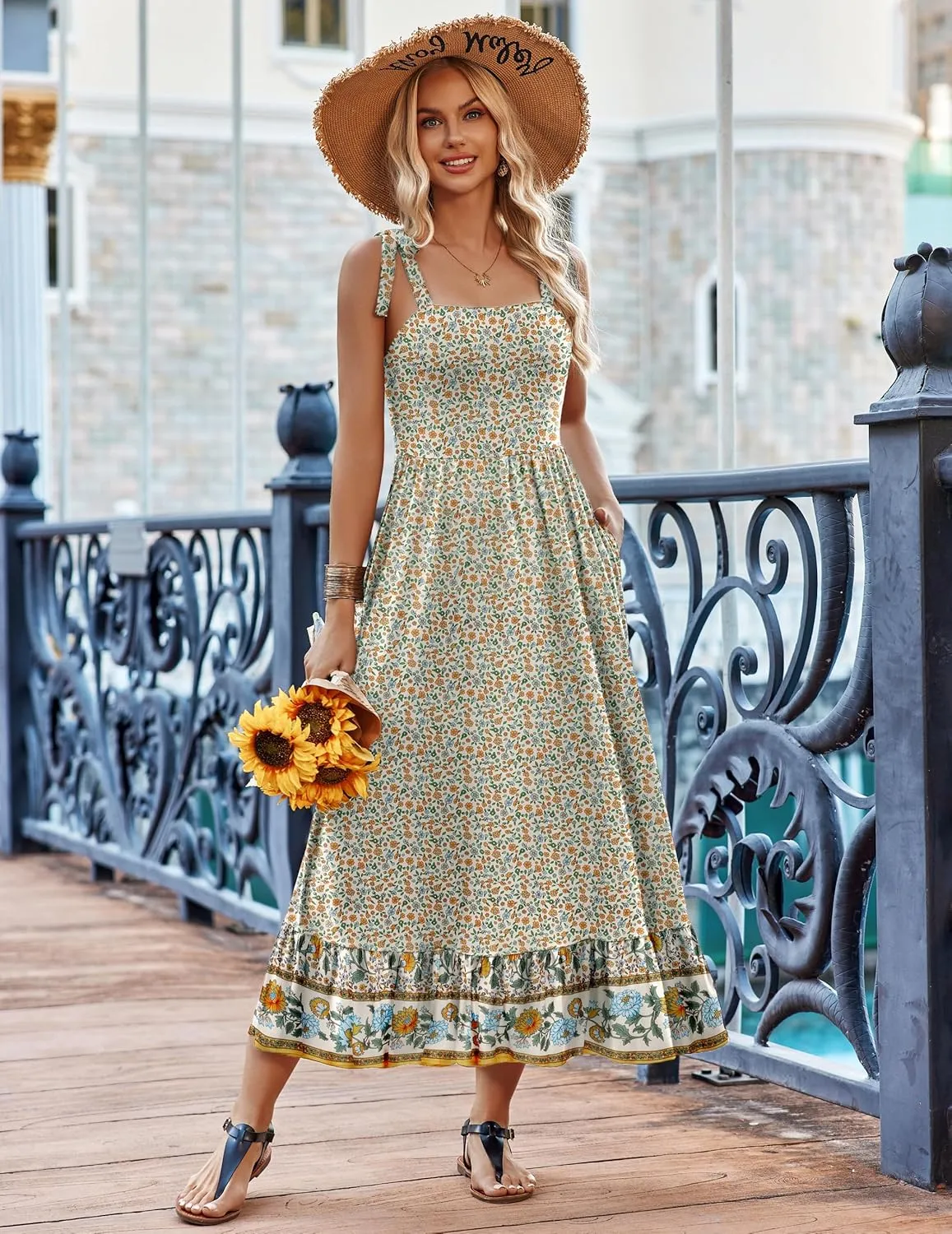 Zeagoo Maxi Dress with Pockets Spaghetti Strap Sundress