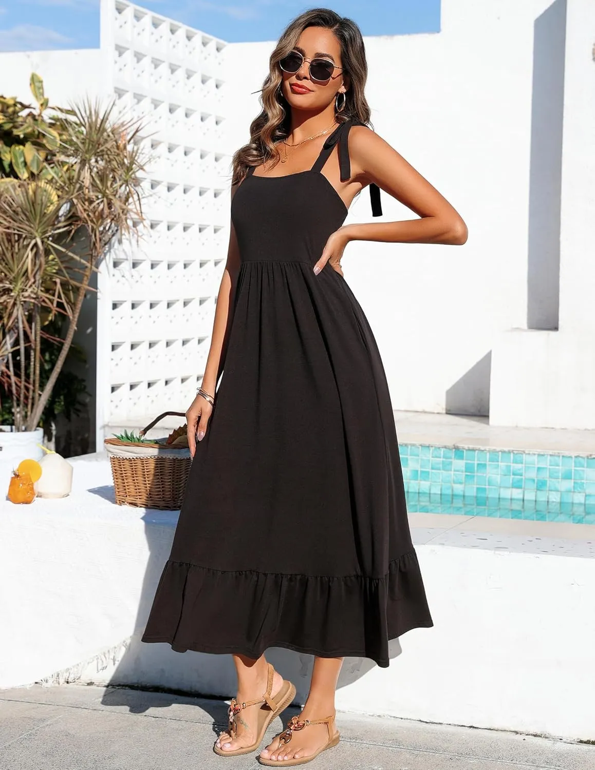 Zeagoo Maxi Dress with Pockets Spaghetti Strap Sundress
