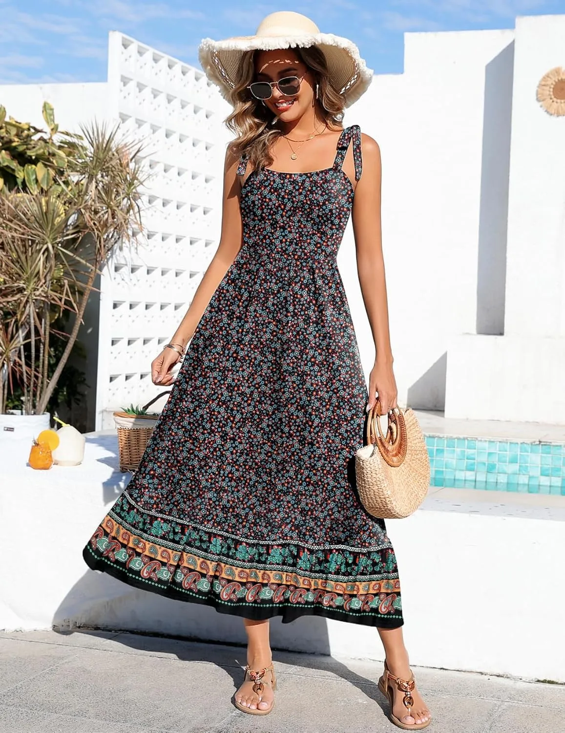 Zeagoo Maxi Dress with Pockets Spaghetti Strap Sundress