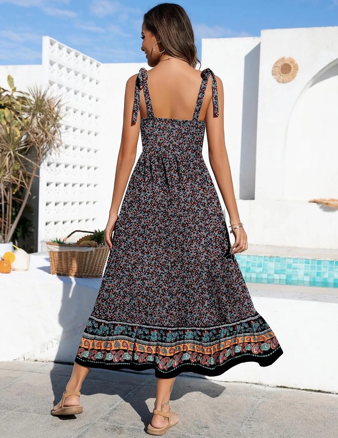 Zeagoo Maxi Dress with Pockets Spaghetti Strap Sundress